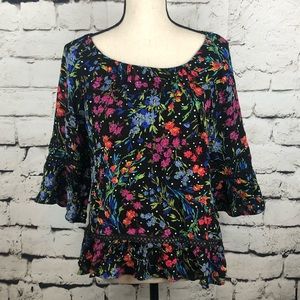 JohnPaulRichard Floral Bell Sleeve Boho Top Size M